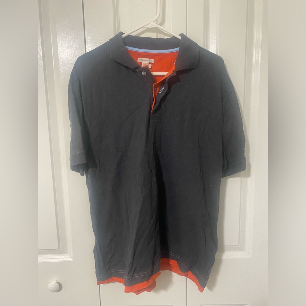 Men's Black Polo Shirt with Orange Accents